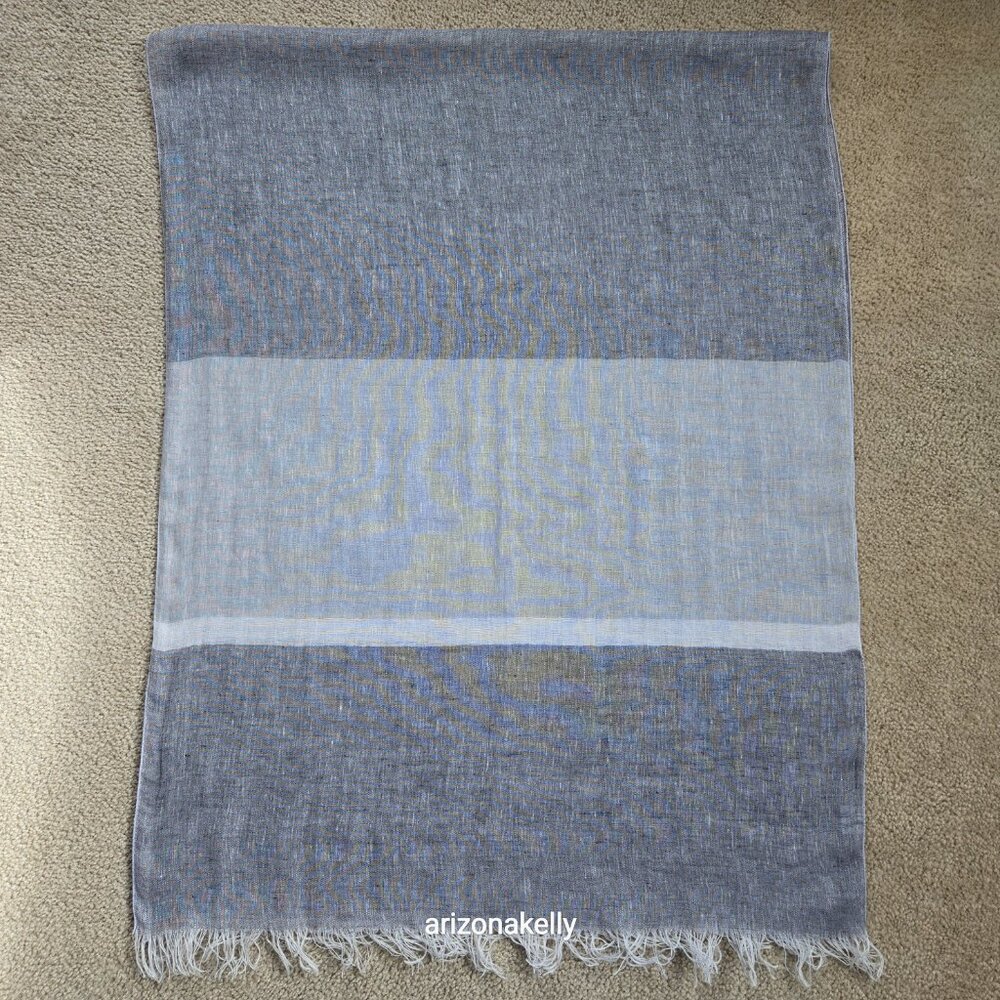 NWOT Italian Linen Scarf Grey and White PERFECT - Picture 3 of 12